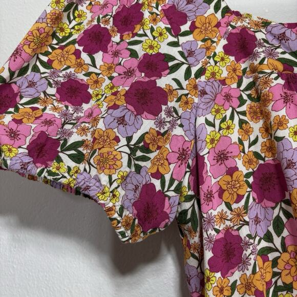 Draper James RSVP Bold Boho Floral Puff Sleeve Square Neck Lined Top Size Large - Picture 7 of 7